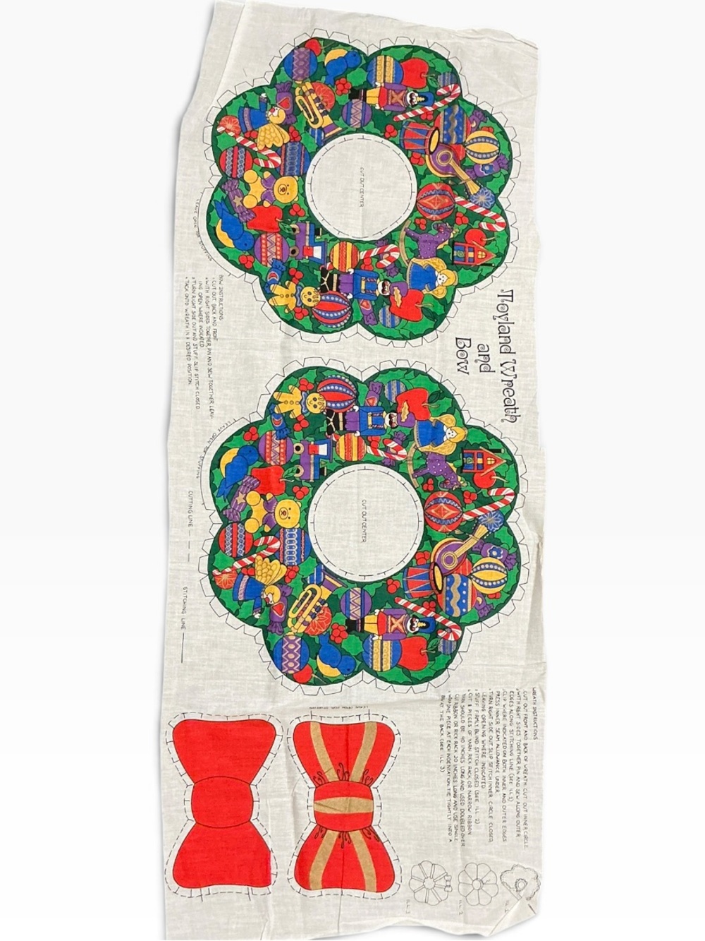 Toyland Wreath and Bow Christmas Wreath Fabric Panel Sewing Quilting